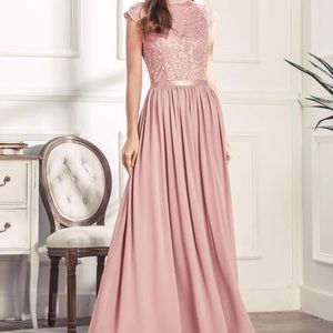 MIUSOL Mock Neck Lace Bodice Zip Back Prom Bridesmaid Maxi Dress Baby Pink Sz M